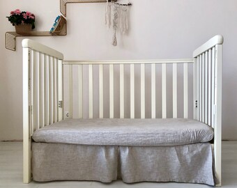 white linen crib skirt