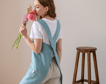 Linen No-tie Apron - 100% Natural Linen Pinafore - S to XXL Sizes