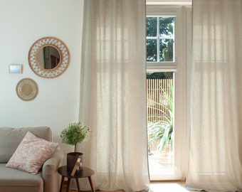 Back Tab Linen Curtains -  White, Off-white, Natural Linen or Grey Colors