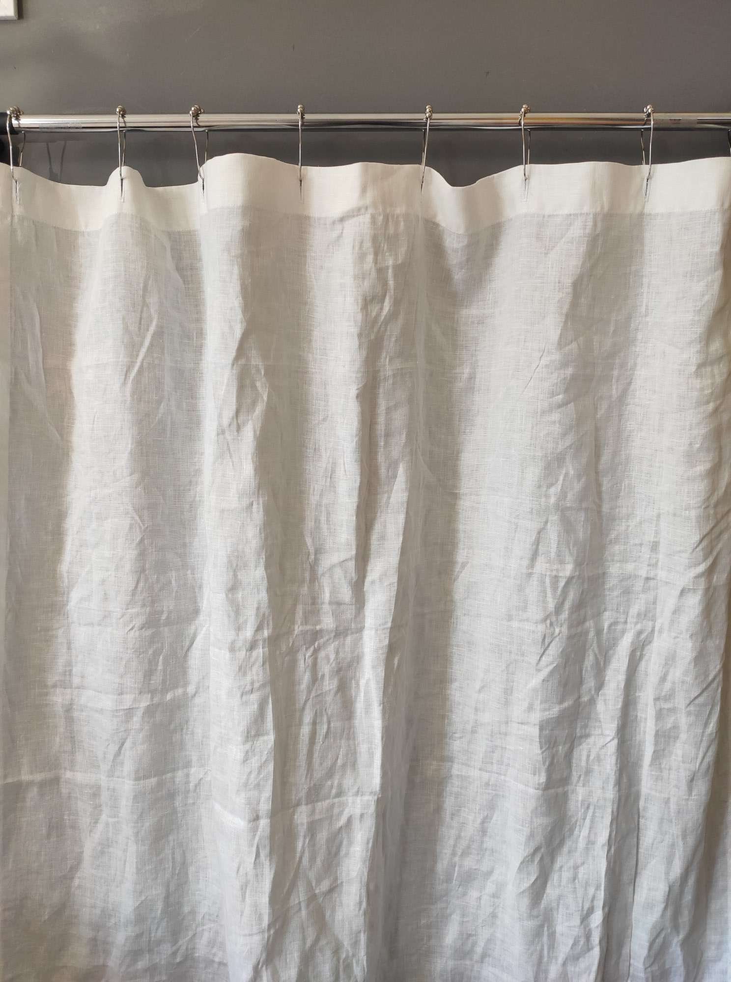 Linen Shower Curtain Simple Linen Bathroom Panel White | Etsy