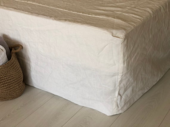 Jupe de lit oversize en lin Tableau des tailles europeennes avec doublure en coton look decontracte 100 lin Cache sommier lin Betthusse leinen Etsy France