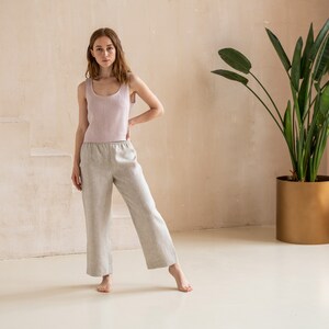 Linen Pants for Women Cropped Capri Linen Female Trousers image 4