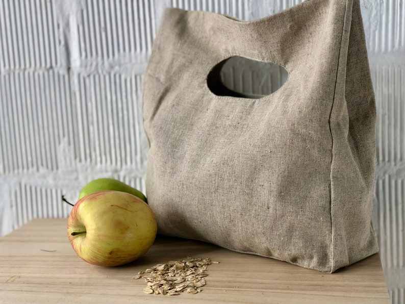 Natural Fabric \u00a0Lunch Bag Beige Neutral Color Linen Canvas Linen Hand Bag Clutch