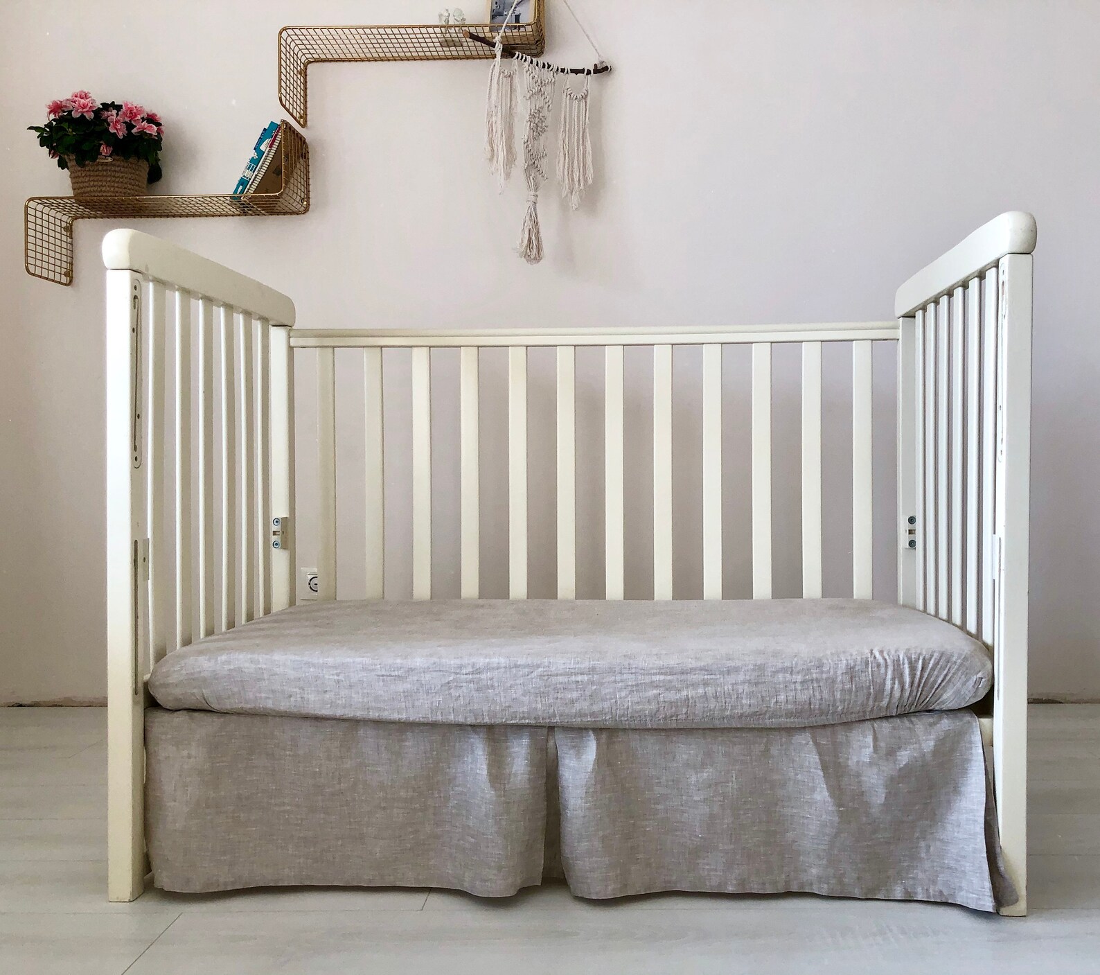 Pleated Crib Skirt Linen Pleate on Each Side Gender Etsy