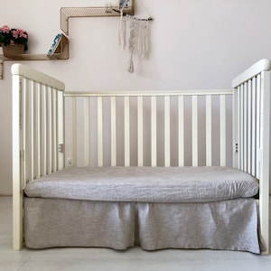 Pleated Crib Skirt Linen - Pleate on Each Side - Gender Neutral Nursery Bedding - Flat Skirt Monochrome Natural Color Bedding 28X52&quot;