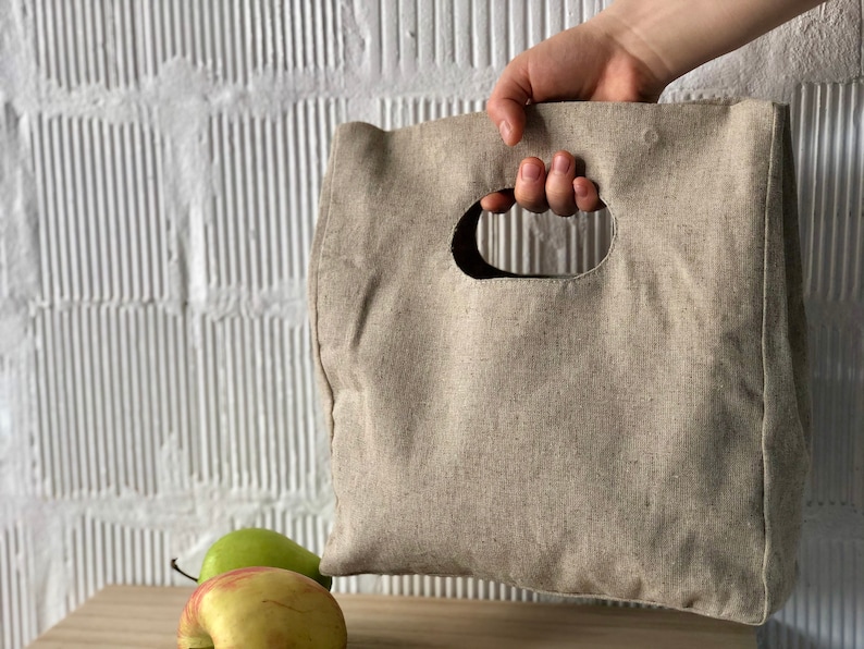 Natural Fabric \u00a0Lunch Bag Beige Neutral Color Linen Canvas Linen Hand Bag Clutch