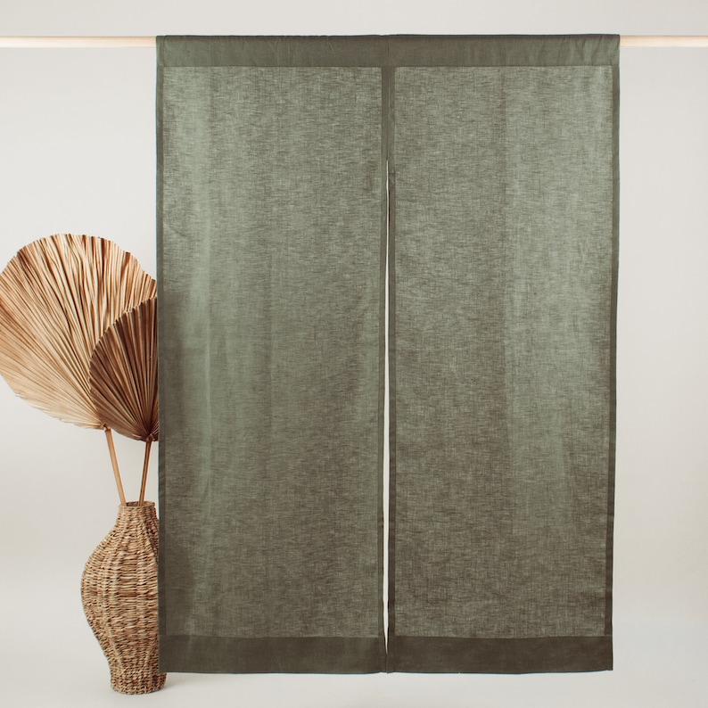 Rideau Noren en lin vert sauge rideau de porte rideau japonais séparateur de pièce image 2