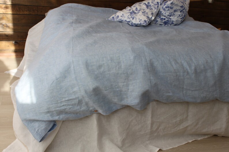Blue Linen Duvet Cover Light Bedding With Oned Image 0
