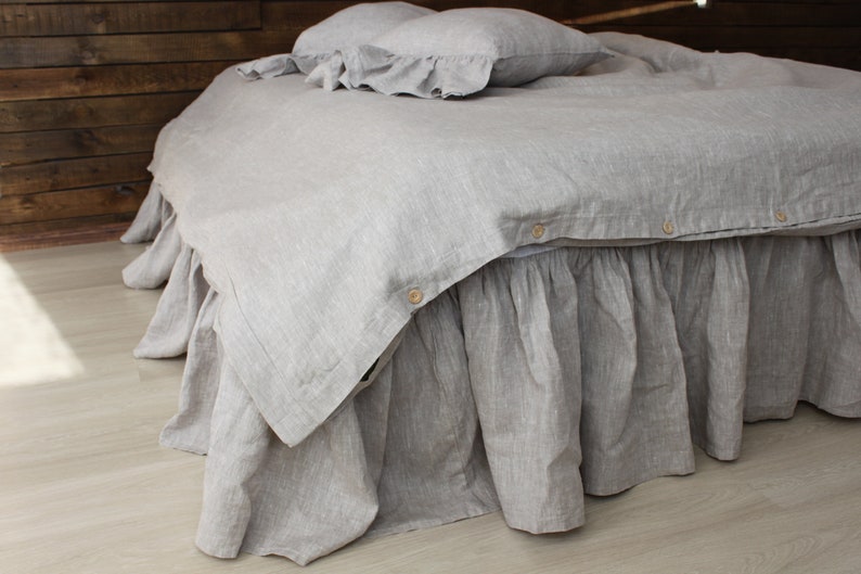 Romantic Linen Bedding Set Ruffled Bed Valance and 2 Etsy