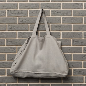 Linen Large Grey Shopper Bag - Big Travel Tote - Reusable Beach Sports Market Linen Tote - Organic Casual Women Bag - Everyday Linen Tote