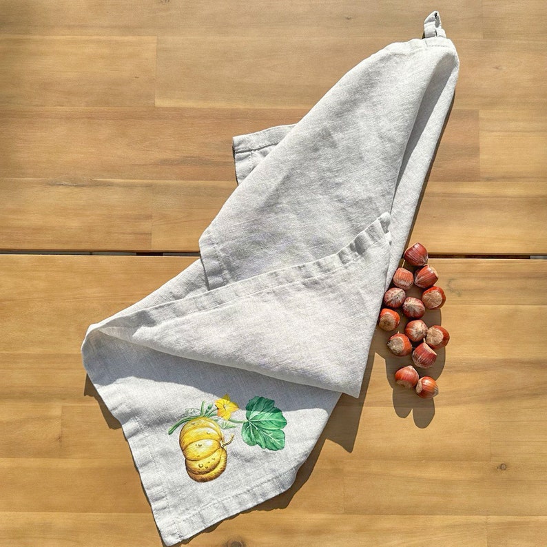 2pcs Linen Tea Towels with Pumpkin Print Fall Theme Kitchen Decor image 2