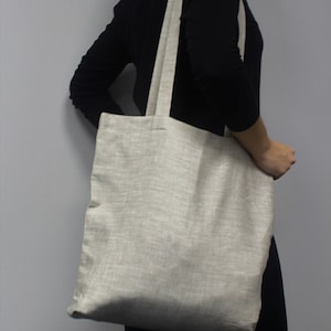 Linen Everyday Tote - Natural Casual Bag - Grey Shoulder Bag - Organic Long Taps Tote - Universal Linen Tote Bag - Beach Canvas Tote