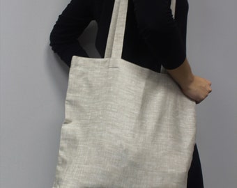 Linen Everyday Tote - Natural Casual Bag - Grey Shoulder Bag - Organic Long Taps Tote - Universal Linen Tote Bag - Beach Canvas Tote