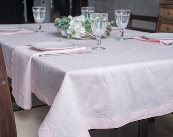 Nappe en Lin Rose Blush - Textile de Cuisine Couleur Rose Poudré - Tables Carrées Rectangulaires ou Rondes