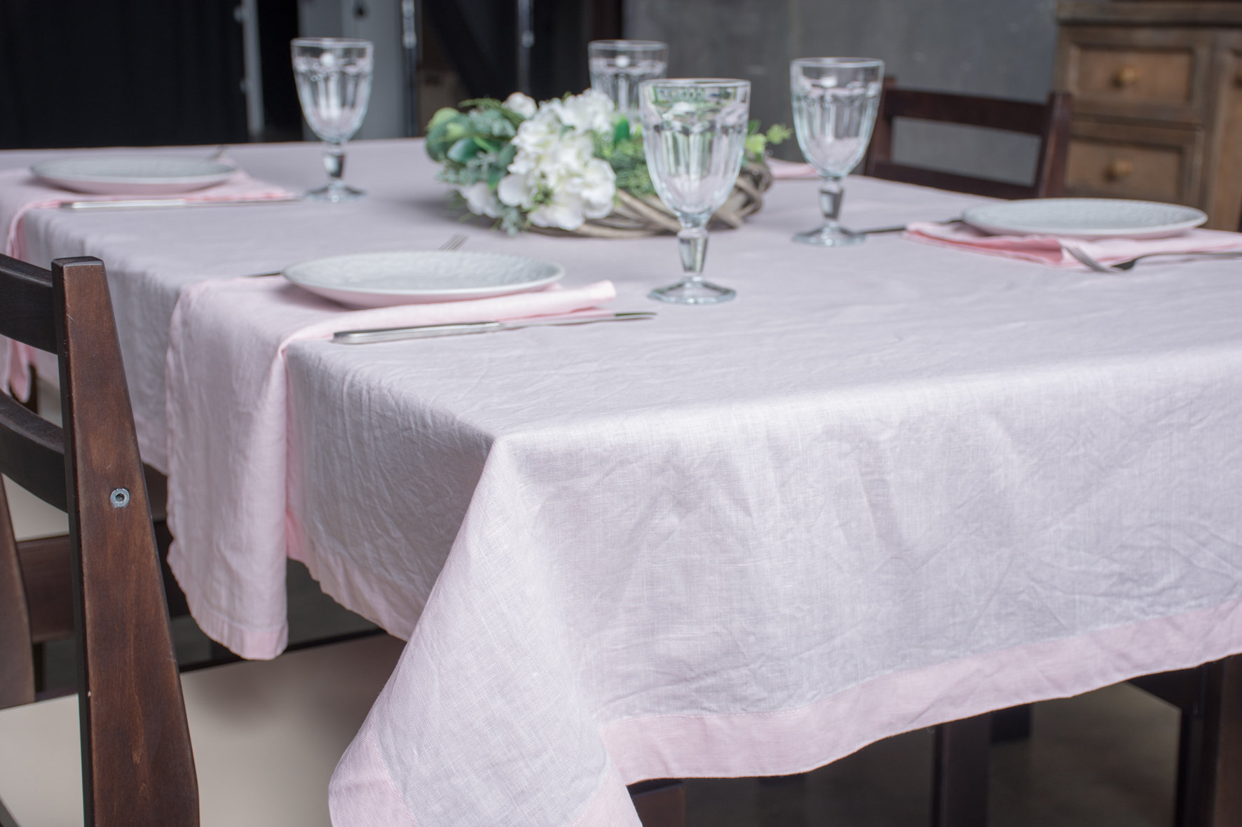 Nappe Blush Pink Linen - Cuisine Textile Dusty Rose Color Tables Carrées Rectangulaires ou Rondes