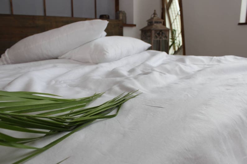 White linen beddind set, 3pcs set, twin/full/queen/king size options, ECO natural linen, medium weight linen bedding, bedding gift image 2