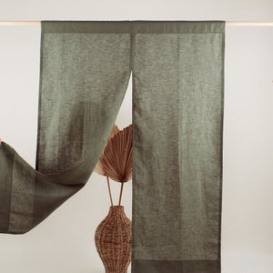 Sage Green Linen Noren Curtain - Door Curtain - Room Divider Japanese Curtain