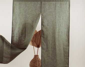 Salbeigrüner Leinen Noren Vorhang - Türvorhang - Raumteiler Japanischer Vorhang