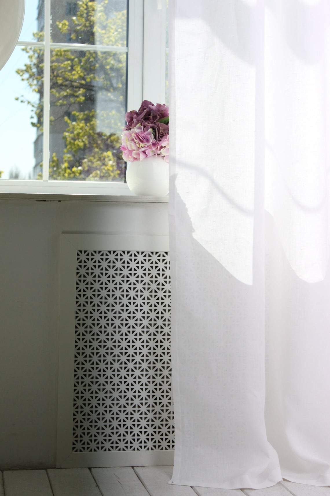 Rideau de Lin Pour Piste Plafond avec Doublure en Coton - Draperies Fenêtre Blanc, Naturel, Gris Cou