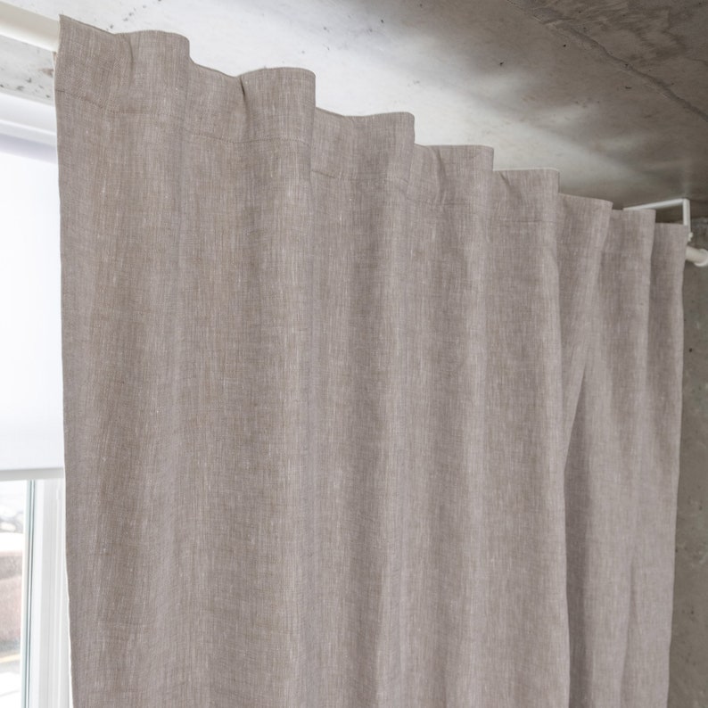 Linen Back TabCurtain Panel with Blackout Lining or Unlined 49'' Width, Custom Length Natural Linen image 6