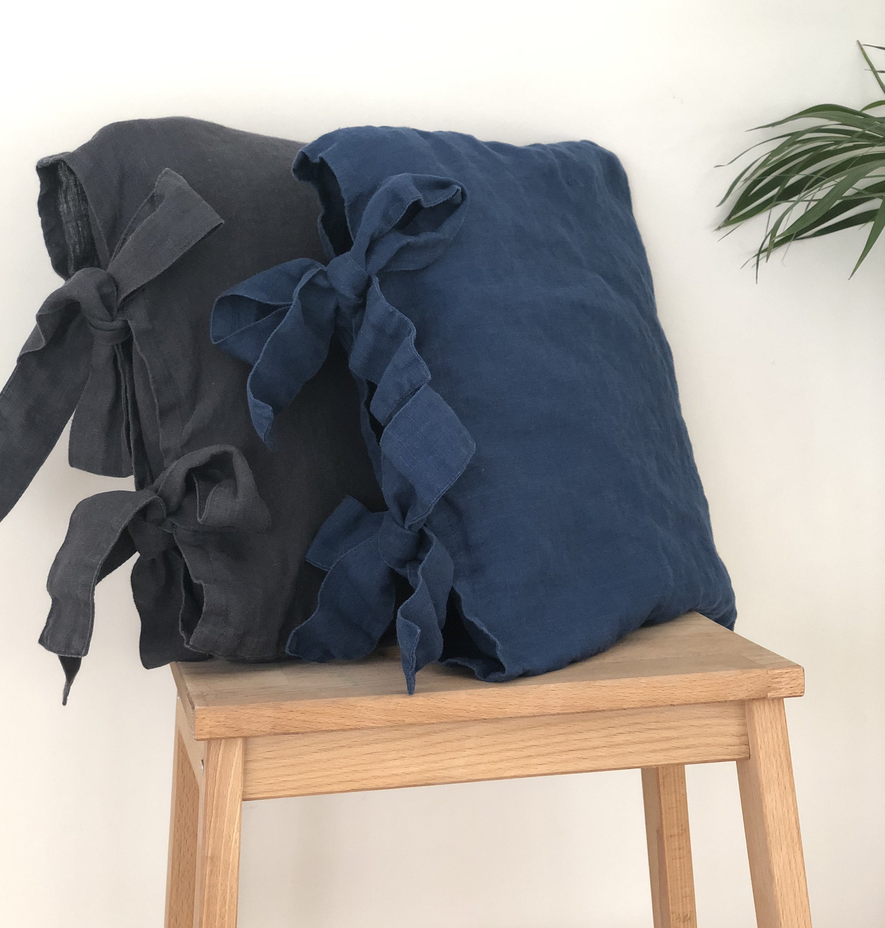 Sham en Lin avec Nœuds Papillon - Euro Queen King Sizes Lin Naturel Dans Des Couleurs Neutres et Viv