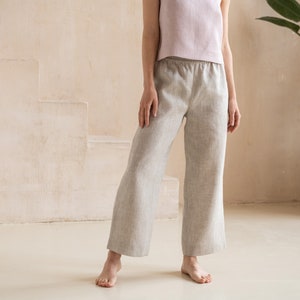 Linen Pants for Women Cropped Capri Linen Female Trousers image 1