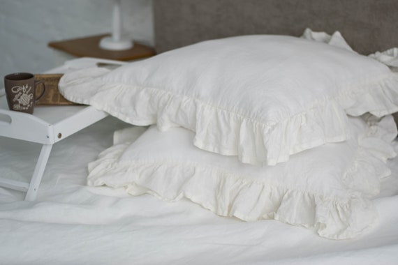 Sale White Ruffled Pillow Sham Pillowcase With Ruffles Etsy