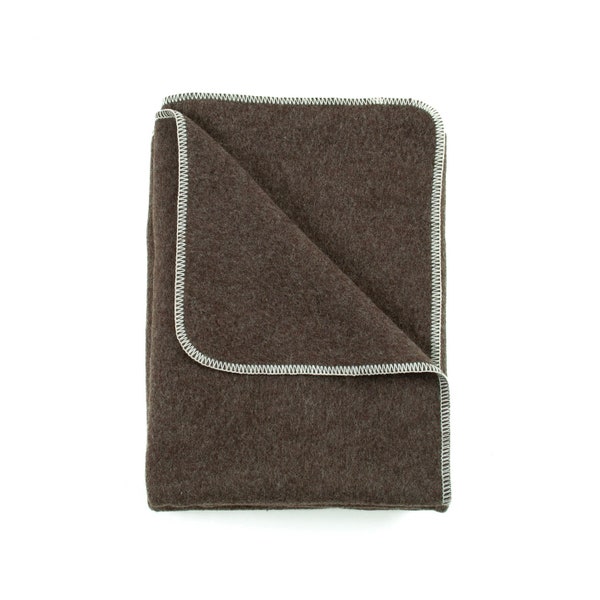 Manta de lana Whipstitch marrón – Manta de pura lana de oveja suave