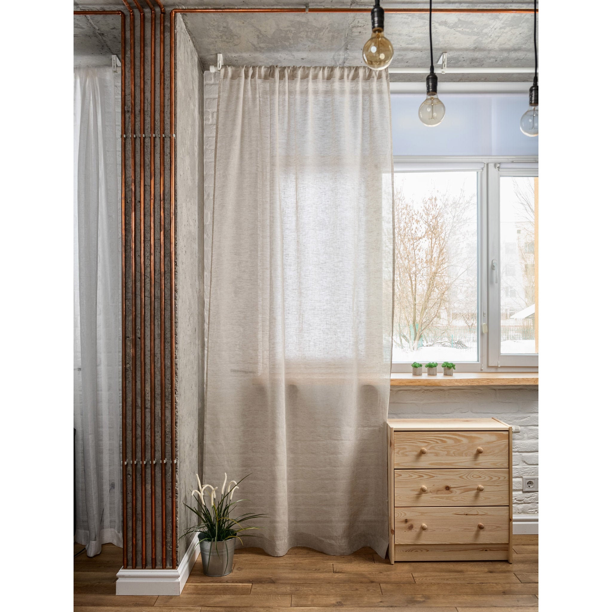 Linge Sheer Curtain Natural Color - Voile de Linge Rod Pocket Heading