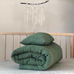 Linen Toddler Duvet Cover Set 3 pcs - Duvet Cover, Pillow Case and Fitted Sheet - Comforter Cover Cot Crib Beding