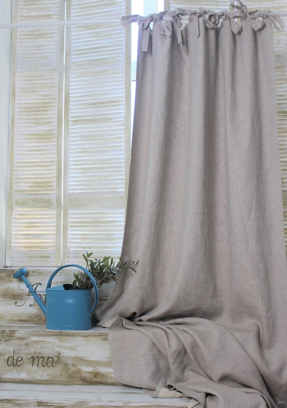 top ties linen curtains with blackout lining, natural linen curtains with  ties, organic linen curtains, bedroom draperies