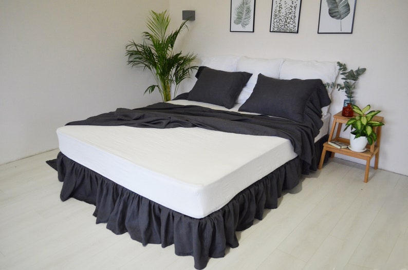 Romantic Pure Linen Bed Skirt With Ruffles in Natural Linen Etsy