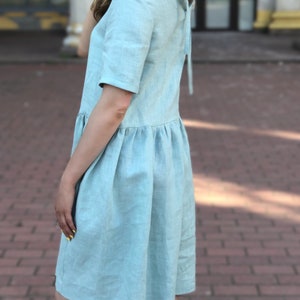 Linen Dress with Pockets Short Sleeves Linen Dress Oversize Linen Dress image 6