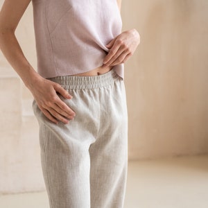 Linen Pants for Women Cropped Capri Linen Female Trousers image 5