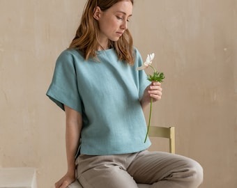 Linen Tee Top for Women Medium Loose Fit