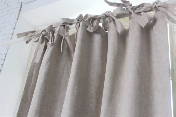 Sale Top Ties Linen Curtain With Blackout Lining Natural Etsy