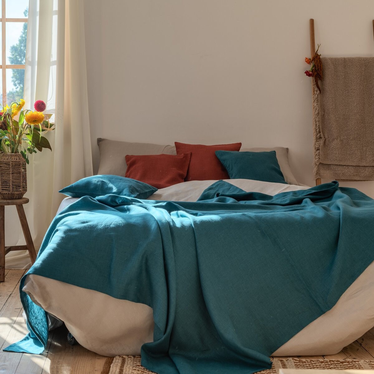 Top Sheet - Drap de Lit en Lin Naturel Plat Lin Twin Queen King ou Lit Bébé Lit