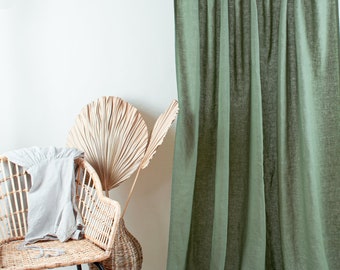 Green Back Tab Linen Curtains