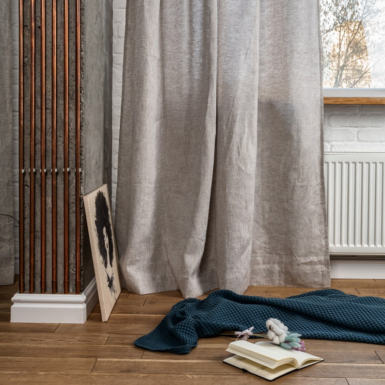 Tab Top Linen Curtain Panel, linen drapes, linen curtain, window treatment, custom linen curtains, linen panels, natural drapes image 4