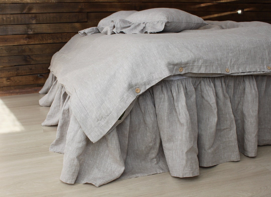 Linen Bed Skirt With Gathered Ruffles and Cotton Decking Natural Linen ...