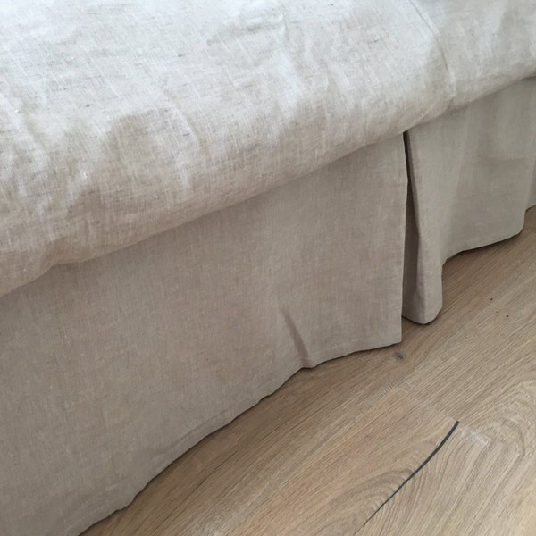 Tailored Linen Bedskirt with Cotton Lining, Box Pleated, with Pleats on the Sides and Footboard, 100% Linen