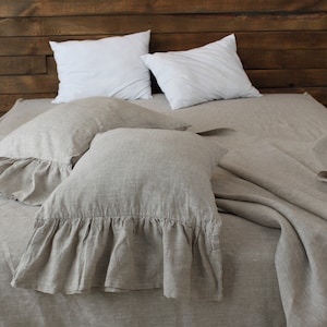 Romantic Linen Bedding Set -  Ruffled Bed Valance and 2 Pillowcases with Ruffles - Dust Ruffle 24&quot; Drop - Twin, Full, Queen, King sizes