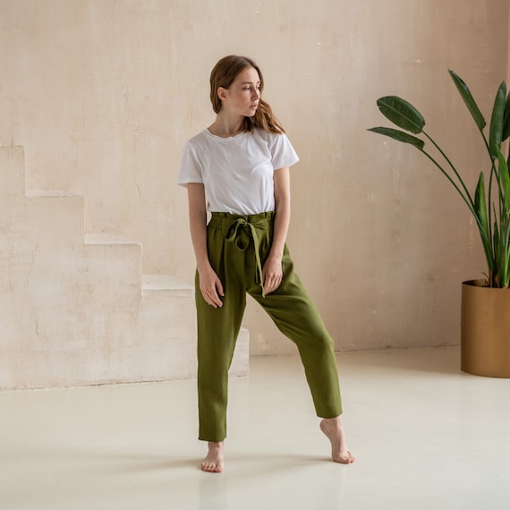High-waisted Summer Linen Pants Available in Blue, Green, Pink, Natural  Linen and More Colors Inside Pockets 