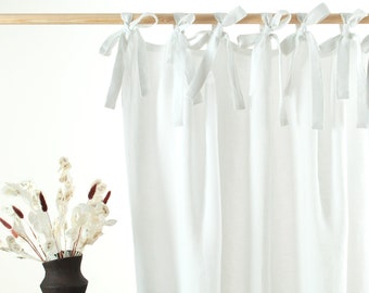 Linen tie top curtains, farmhouse style, rustic draperies, linen window treatments, patio curtains, rideau a nouettes