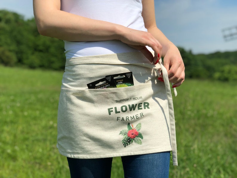 Half Gardening Apron Pinafore with Print and Multiple Pockets Florist Linen Apron