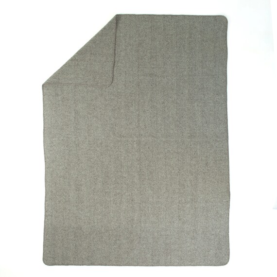 Soft Brown and Cream Blanket With Herringbone Pattern Wool Blend Blanket Made of Wool Cotton and Nylon Etsy