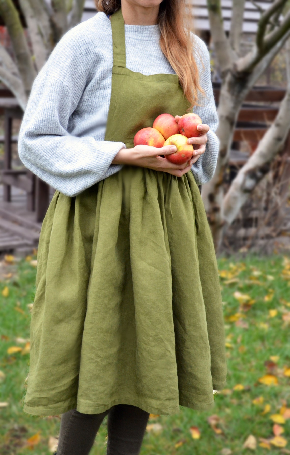 Midi Skirt Linen Apron Vintage Inspired Feminin Long Tie Etsy