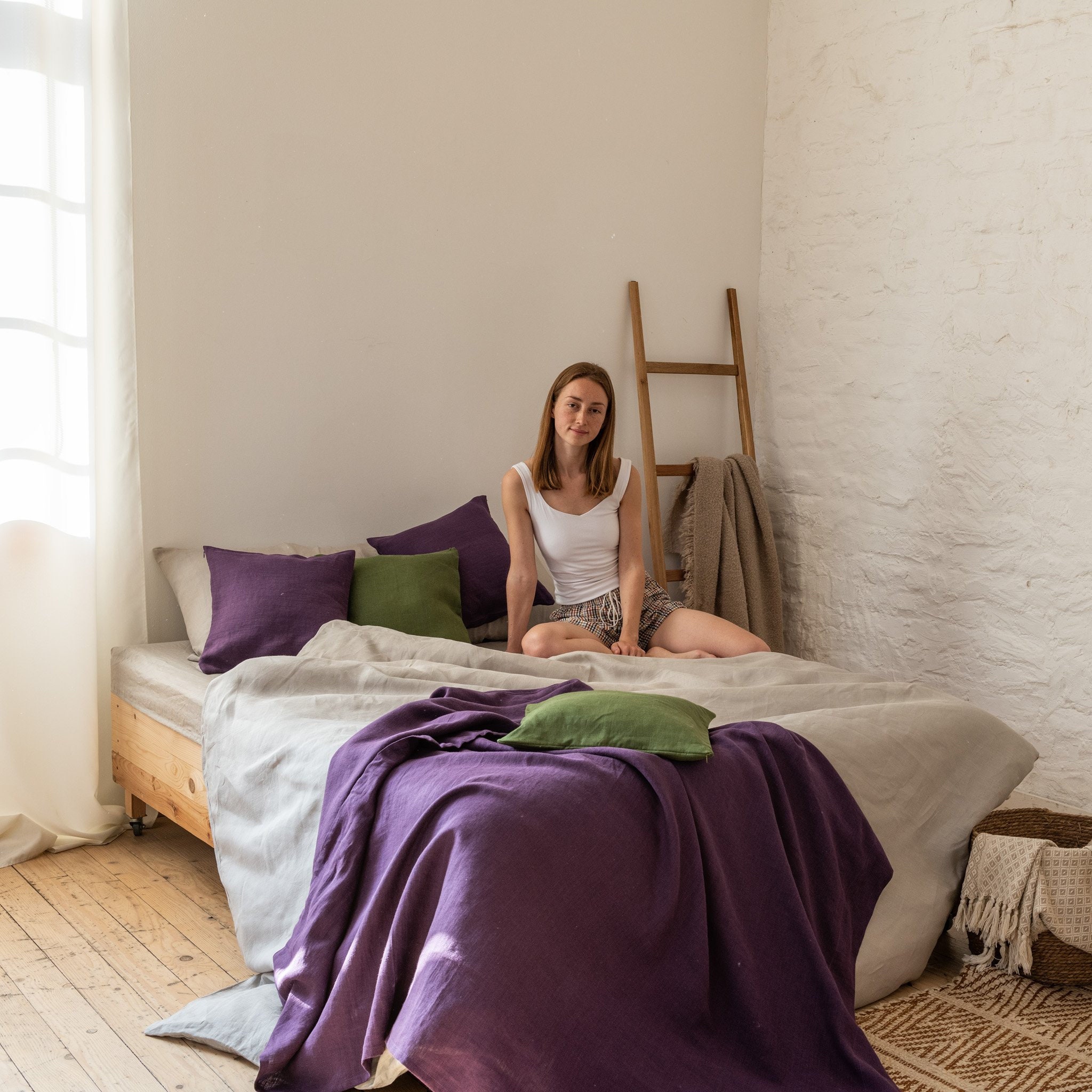 Linge de Lit Violet - Simple et Naturel Doublé en Bas