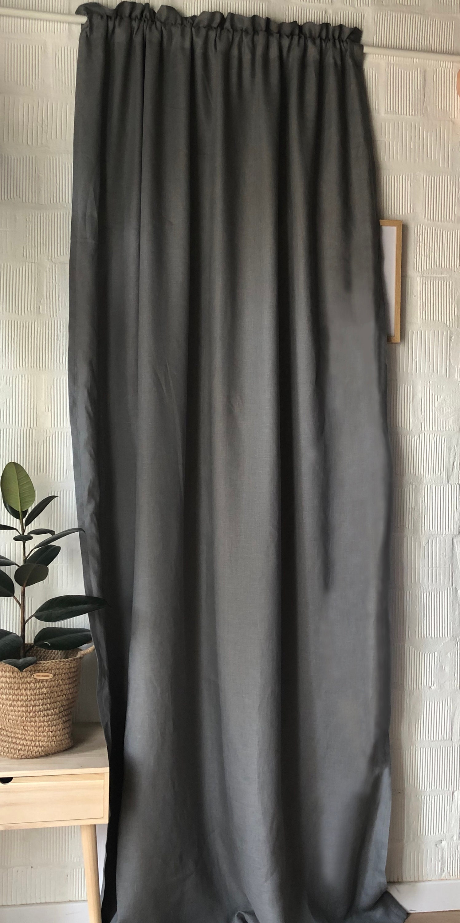 Solid Rod Pocket Single Flax Linen Curtain Panel - Panneaux Doublés d'assombrissement de Pièce Moyen