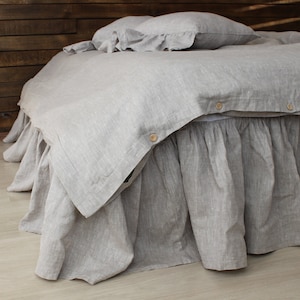 Linen Bed Skirt with Gathered Ruffles and Cotton Decking - Natural Linen Oatmeal, White or Grey Colors